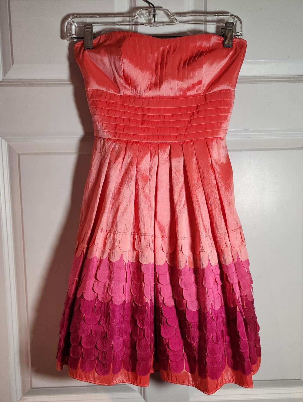 B. Darlin Coral and Pink Taffeta Strapless Dress with Ombre Petal Detailing 3/4